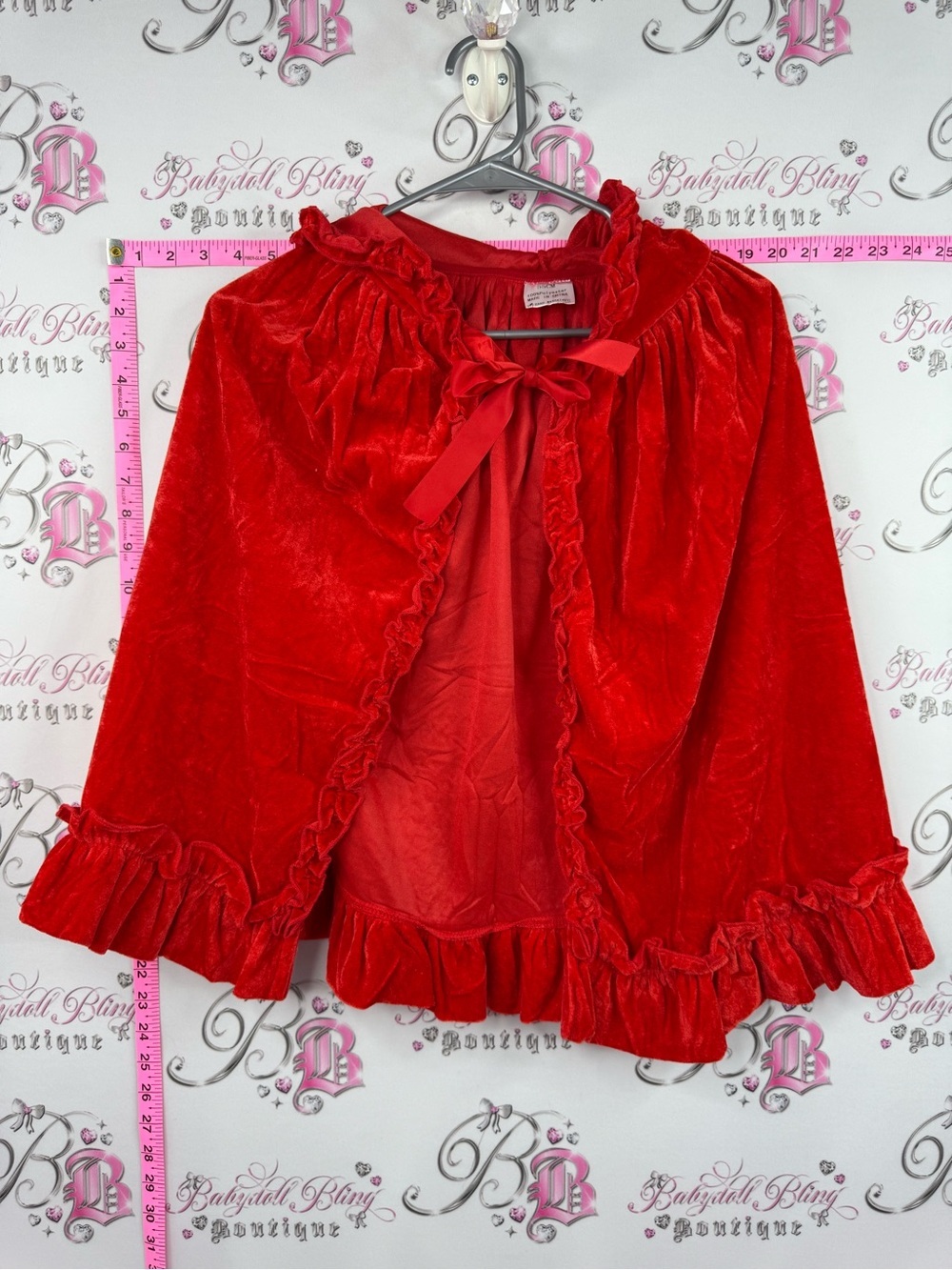 Cape ruffle tie up ribbon Red Velvet Ruffle Capelet with Bow